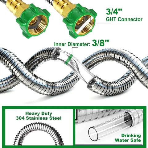 1 Ft Female To Female Garden Hose Connector Heavy Duty Metal Reel Connection Hose Stainless Steel with 3/4 GHT End