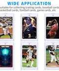 Six trading cards in magnetic holders showcasing various sports and game cards, suitable for display and storage.