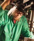 Man wearing Hellraiser Safety Glasses With Clear Lenses And Black Frame For Indoor Work 99.9 Percent UV Protection UVA UVB UVC in workshop