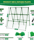 Heavy Duty 51 By 53 Inch A Frame Garden Trellis For Raised Beds with netting, connectors, and zip ties shown in diagram.