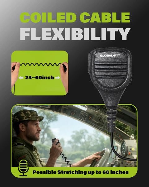 Image of 2-Pack Handheld Palm Microphone And Shoulder Speaker Mic with coiled cable for PTT Radios G0 G5, highlighting flexibility