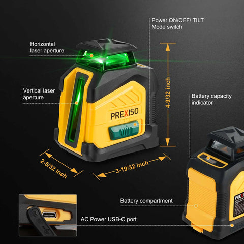 360 Degree Green Laser Level With Tripod And Carry Bag, Self Leveling Cross Line With Wide Angle Vertical Beam, 100 Feet Range, Dual Power, Magnetic Base, Wall Panel Stand, DIY Ready Pro Grade For Construction And Tile Renovation, with USB-C port