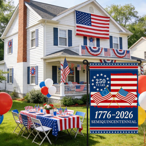 250th Anniversary America Garden Flag Double Sided USA Flag 1776 2026 Commemorative Patriotic Banner for Yard displayed in garden
