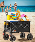 All-Terrain Beach Wagon Beast With 9x3 Rubber Wheels Foldable Heavy Duty Utility Cart 330Lb Capacity 180L Storage on beach