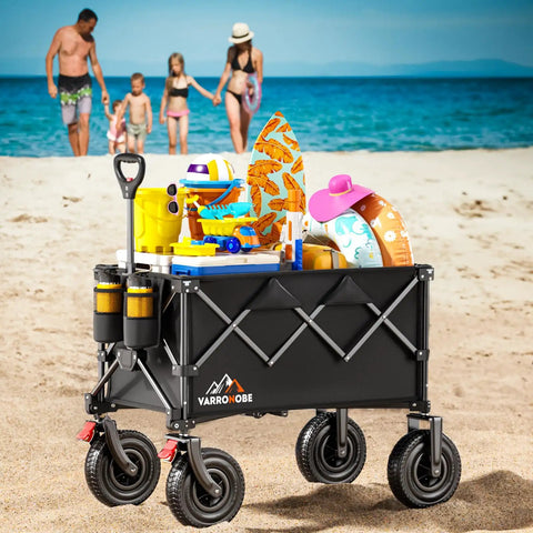 All-Terrain Beach Wagon Beast With 9x3 Rubber Wheels Foldable Heavy Duty Utility Cart 330Lb Capacity 180L Storage on beach