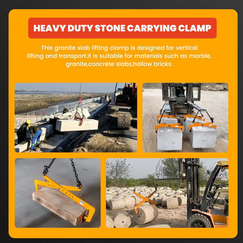 Heavy Duty Stone Lifting Clamp Features Boss Scissor Grip for securely lifting marble slabs and concrete blocks with an adjustable span.