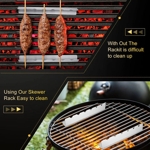 Comparison of grilling with and without the Four Piece Stainless Steel Kabob Skewer Rack Set For Grilling BBQ Long Skewer Holders