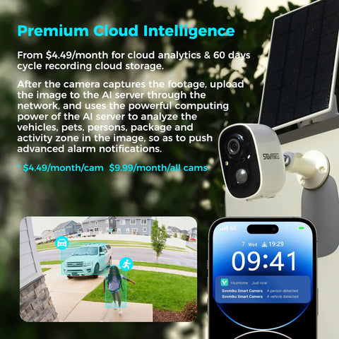 Best 2K Solar Security Camera System For Outdoor Use, Wire Free Battery Powered, installed on wall with phone app display