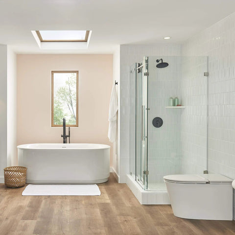 Bathroom with Studio S Shower Trim Kit With Cartridge Matte Black For A Smooth, Steady Temperature Upgrade visible in shower