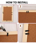 50-pack black metal picture frame backing clips with screws for hanging frames; installation steps collage.