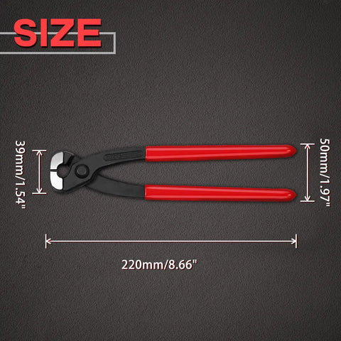 9 Inch Ear Clamp Pliers With Front And Side Jaw For Pinching 1 Or 2 Ear Clamps On CV Boots Hoses Fuel And Coolant Lines In Air Systems And Compressors Drop Forged Chrome Vanadium Steel Durable Workhorse Tool, 220mm size