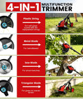 Cordless 12 Inch Weed Wacker With Wheels 21V 2x3000mAh Battery 800W Brushless Motor 4 Blade Types 20000 RPM Grass Trimmer, 4-in-1 blades
