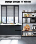 Heavy Duty Metal Storage Shelves 48 x 24 x 72 In Five Tier Adjustable Rack For Garage, Kitchen And Warehouse Ultra Sturdy Versatile Shelving Unit That Grows With Your Stuff. Black steel kitchen shelf with appliances
