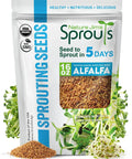 Alfalfa Sprouting Seeds Non GMO Organic For Quick No Fuss Easy Homegrown Sprouts Premium Resealable 16oz Bag.