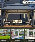 Outdoor Gazebo 10 By 13 Ft With Double Roof And Mosquito Netting Built Tough Metal Frame Canopy UV Resistant Waterproof Top Curtains