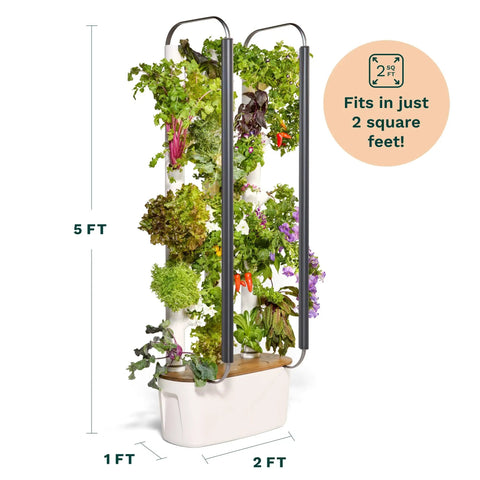Indoor Vertical Hydroponics Kit For Home Gardening With LED Grow Lights Grows 30 Non GMO Plants Herbs And Vegetables In Just 2 Sq Ft