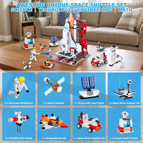 Epic Space Shuttle Build Kit For Kids 6 7 8 9 10 11 12, 12 In 1 STEM Rocket Toys With 885 Pieces, 3 Astronauts, Airplane Rocket Set