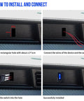 Installation steps for 12V Waterproof Rocker Switch Five Pack with Three 20 CM Detachable Wires SPST Three Pin On Off Toggle Snap In Square Design Blue LED Light Heavy Duty Build Ideal for Car Boat Marine RV Truck.