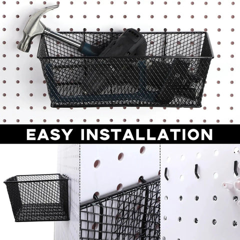 Six Piece Pegboard Baskets Set Wall Mount Wire Pegboard Baskets In Three Sizes Small Medium Large For Tools And Crafts