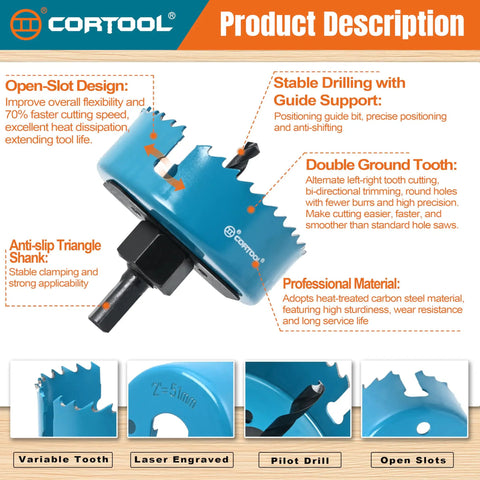 Open Slot Hole Saw Kit With Double Ground Teeth 21 Piece Drill Bit Set with blue saw blade and anti-slip triangle shank