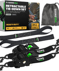 Beefy Heavy Duty Self Retracting Ratchet Straps 2 Inch By 10 Feet With 3033 Pound Break Strength, packaging and straps display