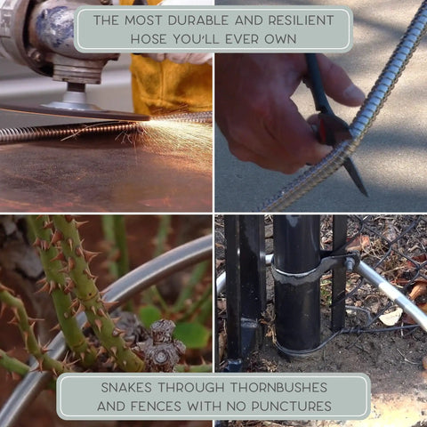 Heavy Duty Yet Lightweight Metal Garden Hose Lite 50 Ft Kink-Proof Stainless Steel Casing in various outdoor scenarios