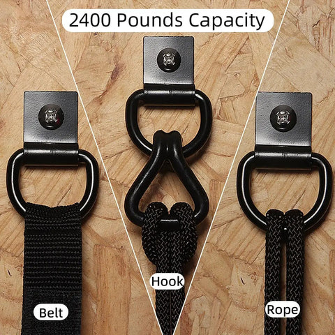 Rock Solid D Ring Tie Down Anchors Quarter Inch Heavy Duty Steel Load Holders with 2400 lbs capacity for belts, hooks, and ropes.