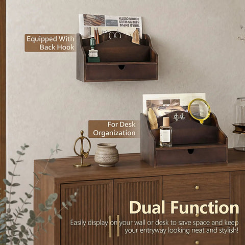 Acacia Wood Mail Organizer For Desk With Four Slots And Dividers Farmhouse Style Desk Organizer Wall and Desk Display