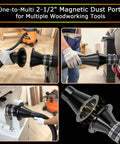 Premium Magnetic Dust Collection Kit For 2 Inch To 2-1/2 Inch Hose Conversion, featuring a magnetic dust port for woodworking tools.
