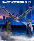 Children controlling Massive 29 Inch Flying Sword RC Airplane With Gesture Control And 360 Degree Flips Dagger Style in duel.