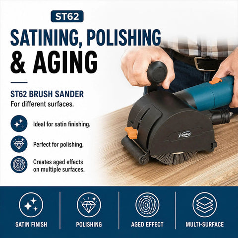 Good Luck 1400 Watt Electric Brush Sander For Wood Metal Stone Heavy Duty Powerhouse, used for polishing and finish on wood.