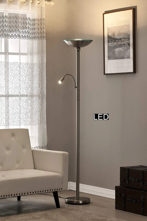 Saturn Ring Ocean Blue Diffusion LED Torchiere Floor Lamp With Reading Light, 71 Inch Tall in modern living room setup