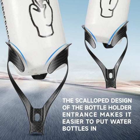 Upgrade Your Rig With This Ultralight Carbon Fiber Bike Water Bottle Cage Holder showing a scalloped design for easy bottle insertion.