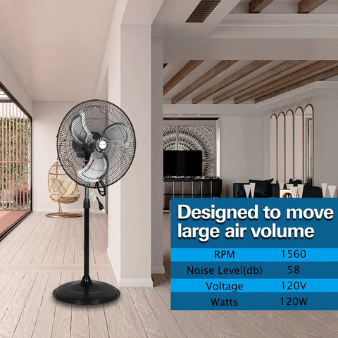 Industrial Grade 18 Inch High Velocity Pedestal Oscillating Fan With Aluminum Blades 3850 CFM in a modern living area