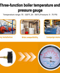 Replacement Boiler Gauge For Tridicator Two And A Half Inch Dial NPT With 1.5 Inch Stem Bronze Build Temperature Range