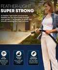 Side view of TITAN 50ft flexible fabric garden hose with brass fittings and jet nozzle