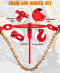 Heavy Duty Chain Binders And Tie Down Chains 3/8 To 1/2 Inch 10 Foot Length With G70 Hooks Ratchet Load Binders 9,215 Lb