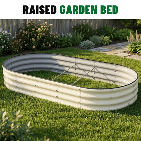 Two Pack Raised Garden Bed Kit With Oval Metal Planter For Outdoor Use, Ground Planter Box For Vegetables And Flowers, 72 Inch Long By 36 Inch Wide By 12 Inch High, No Fuss Assembly For Quick Setup