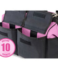 Close-up of 10 pockets on the 16 Inch Ladies Tool Tote With 22 Pockets Lightweight Nylon Tool Bag For Women Zippered Caddy Organizer