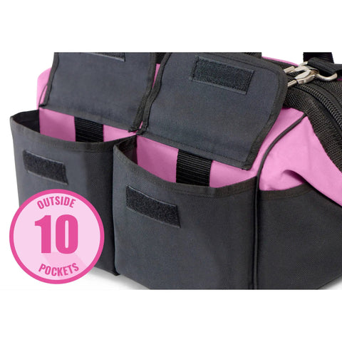 Close-up of 10 pockets on the 16 Inch Ladies Tool Tote With 22 Pockets Lightweight Nylon Tool Bag For Women Zippered Caddy Organizer