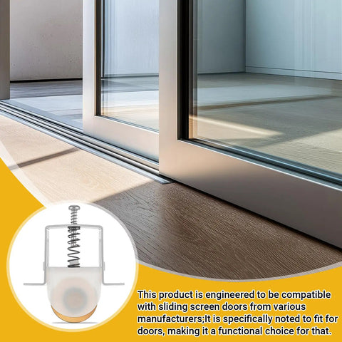 10 Pack Sliding Screen Door Roller Wheels Replacement Hardware with spring-loaded design and metal housing shown with patio door