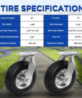 8 Inch Pneumatic Swivel Caster Wheels With Zinc Top Plate And 360 Degree Rotation For Cart Dolly Trolley Workbench And Wagon, Black Rubber Tires, 590 Lb Total Capacity, 2 Pack Great For Industrial Carts And Trolleys And Workbench Applications.