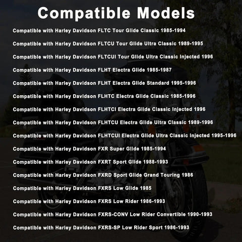 Compatible models list for Heavy Duty Aramid Rear Drive Belt With 136 Teeth And 1.5 Inch Width For Harley Tour Models.