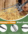 46 Inch Long Heavy Duty Garden Fork With 35 Inch Metal Handle And 4 Tine Carbon Steel Head For Easy Yard Work Digging Compost Mulch And Loosening Soil Potatoes And Transplanting In Gardens And On Farms shown with size measurements