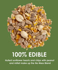 Top Shelf No Mess Wild Bird Seed Mix For Backyard Songbirds Loaded With Hearty Peanuts Rich Safflower And Striped Sunflower To Attract Cardinals Woodpeckers Blue Jays And Colorful Finches From Nine Pound Bag. Edible seed mix with peanuts and sunflower hearts.