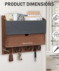Wall-mounted efficient mail sorting organizer for office and school, wooden multi-compartment, hooks for keys, dimensions shown.