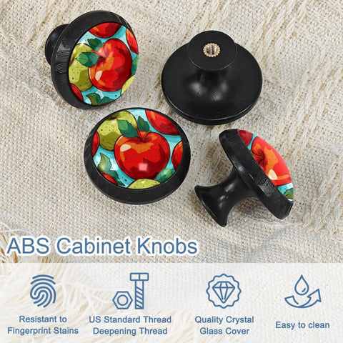 4 Piece Cabinet Knob Set For Drawers And Cupboards, Round Drawer Pulls With Screws, featuring a colorful apple design