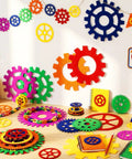 Colorful Gear Shaped Felt Decor Mats Set Of 48 In Four Sizes 3.1, 4.7, 6.2 And 7.8 Inches for craft and classroom decor.