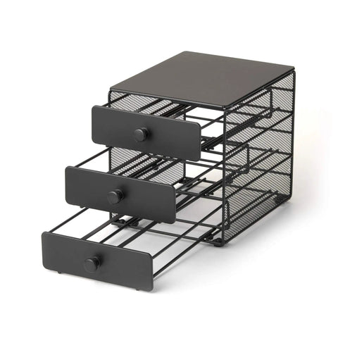 Coffee Pod Drawer For KCups 3 Tier Organizer With 36 Pod Capacity Sleek Black Satin Finish, three-tier sliding drawers open