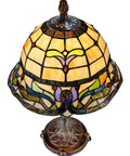Fieldstone Finish Table Lamp With Art Glass Shade In Black, Tiffany Inspired Lighting, Inline On Off Switch, stained glass detail